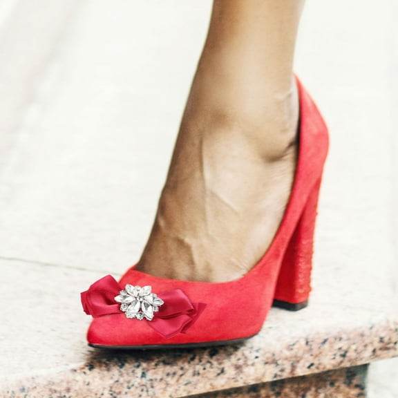 HONITANO 1 Pair Elegant Red Rhinestone Bow Shoe Decoration Clips For Formal Events