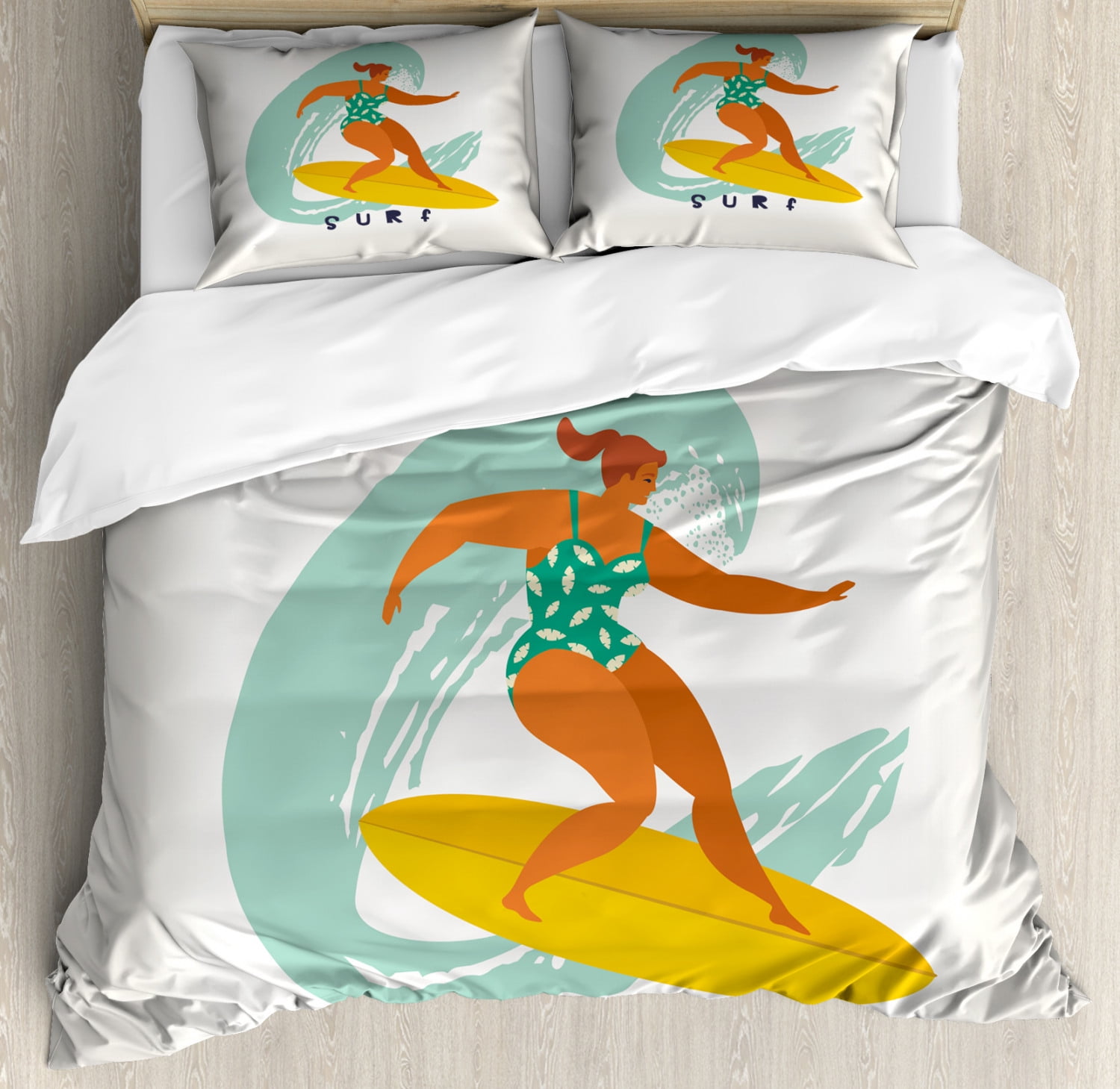 Wave Duvet Cover Set Queen Size, Woman Surfer at Sea ...