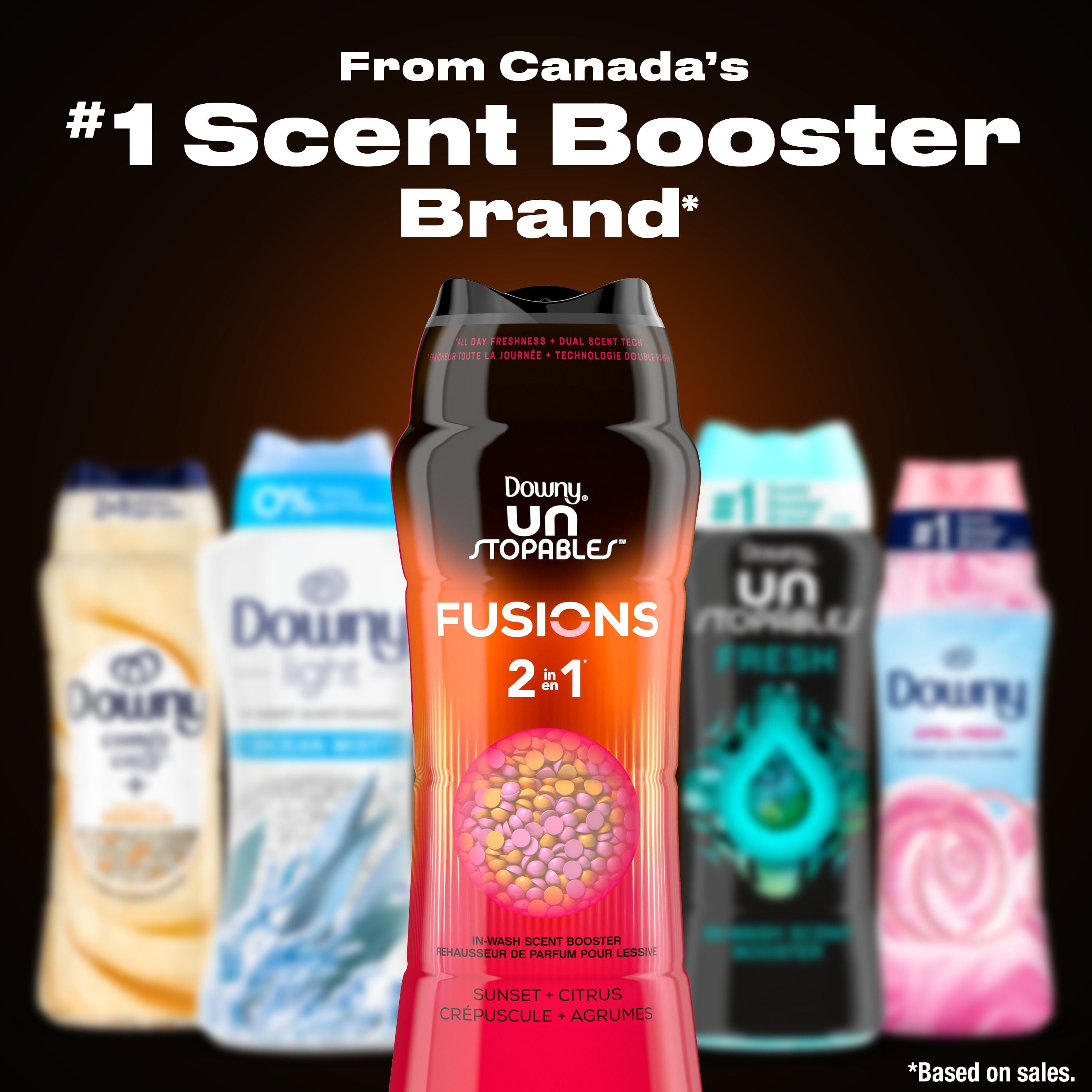 Downy Unstopables Fusions In-Wash Laundry Scent Booster Beads, Sunset & Citrus Scent, 2-in-1 All Day Freshness + Dual Scent Technology, 303 g