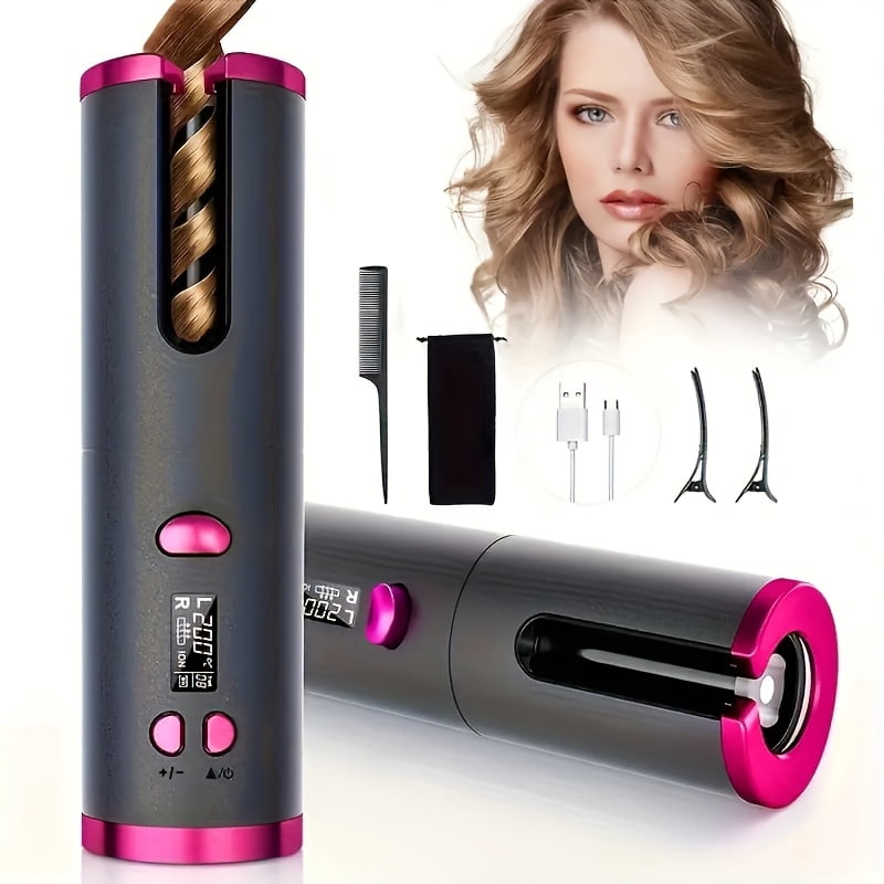 YIYUN Auto Hair Curler with USB Fast Charging – Ceramic, 5 Heat Levels, Tangle-Free, Ideal for Effortless Styling & Events.