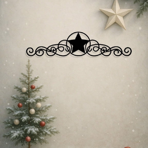 HELLOYOUNG  15.75in  Five-pointed Star Logo Lintel Pendant Rustic Metal Star Wall Art  Large Western Farmhouse Decor, Black Wall Sculpture for Indoor Outdoor Patio New Year Gift