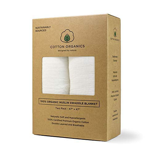 Gift Box Cotton Organics Muslin Swaddle Blanket Extra Soft and Hypoallergenic Organic Cotton Natural White 