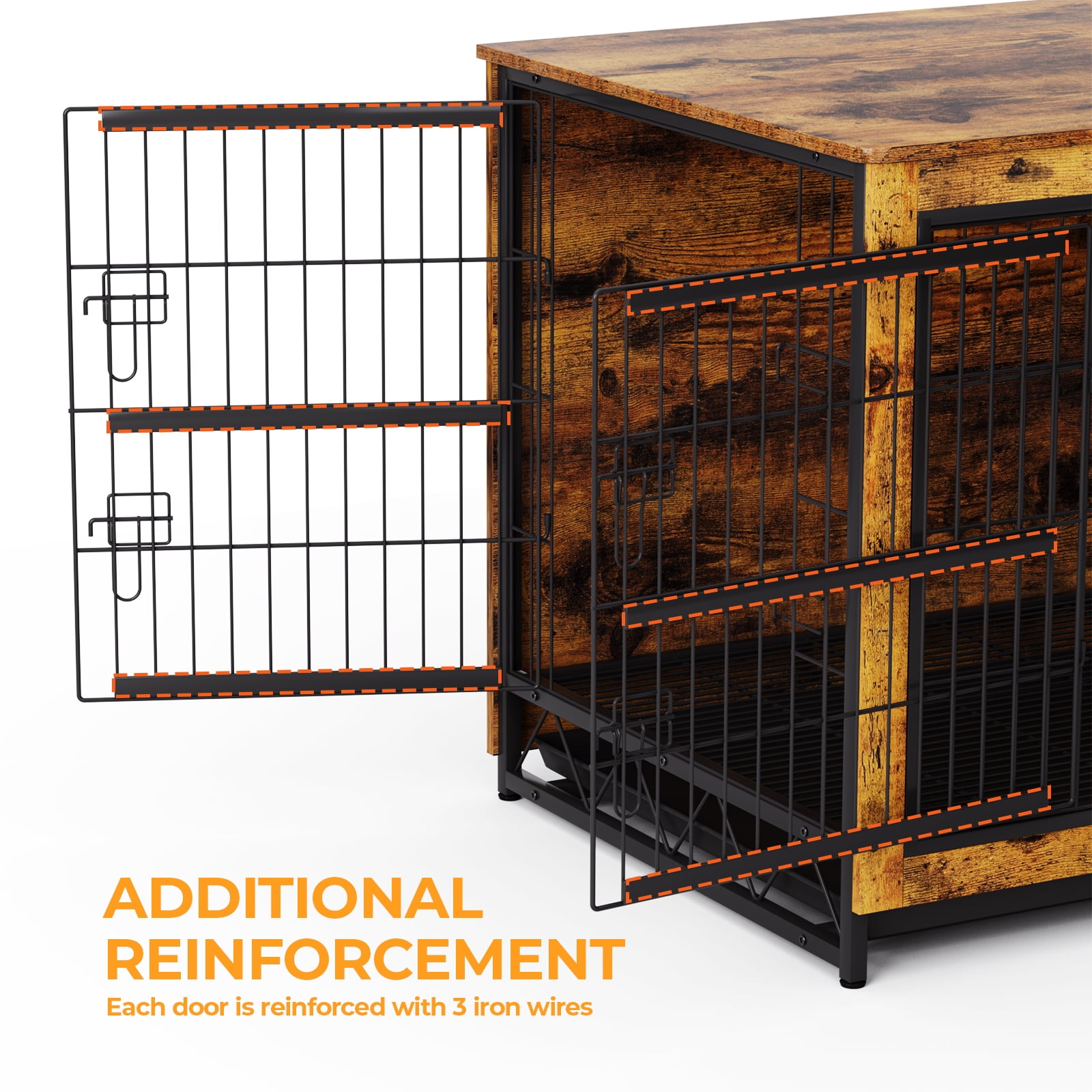 Arlopu Dog Crate Furinture, Side End Table Wooden Dog Cage with Double Doors Dog Kennel Indoor for Large/Medium/Small Dogs