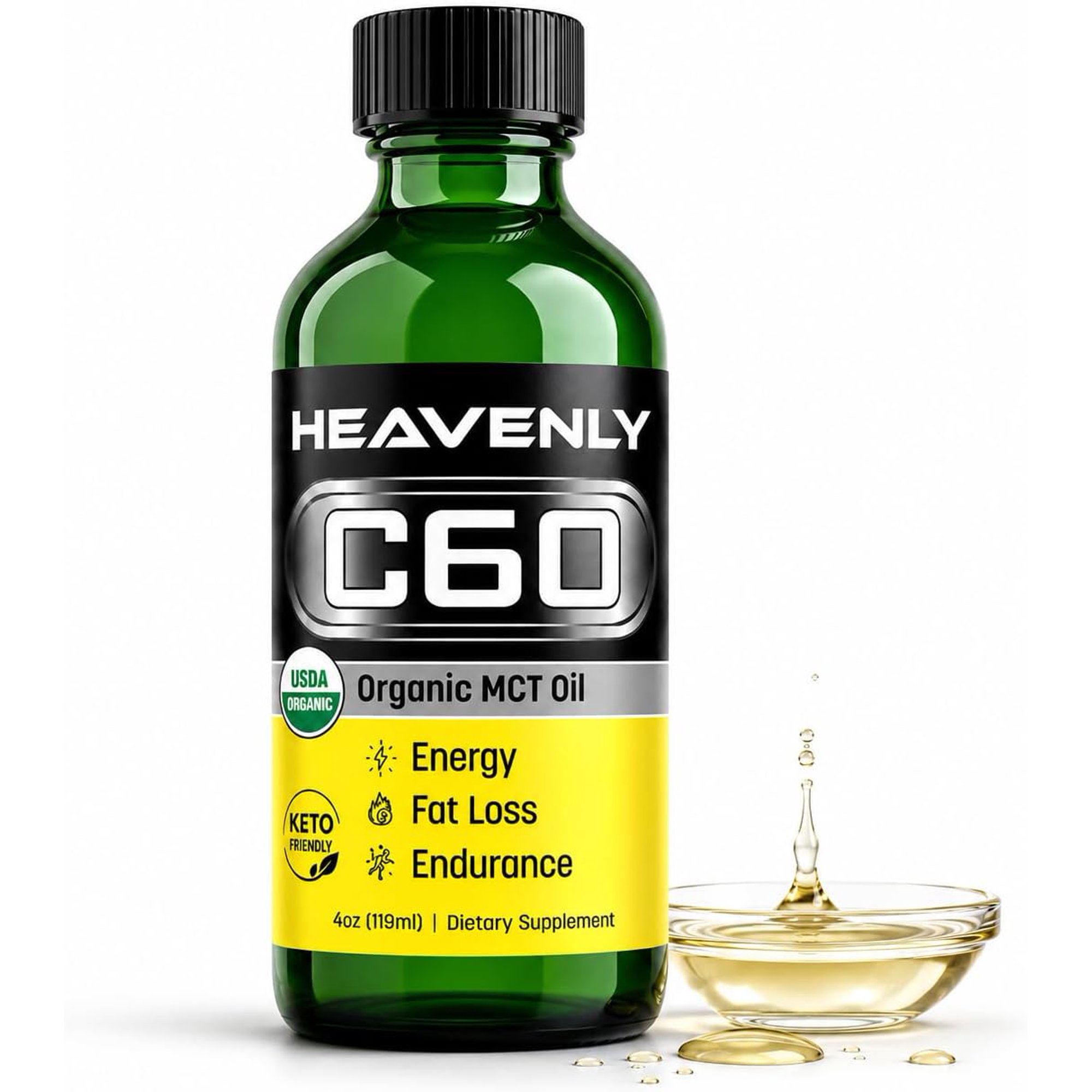 HNP Labs Heavenly C60 Organic MCT Oil, Energy, Fat Loss, Endurance, 4 fl oz