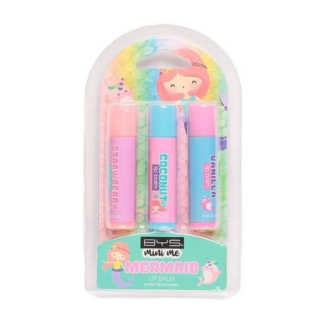 Bálsamo labial BYS Mini Me mermaid strawberry, coconut y vanilla3 pzas
