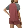 thumbnail image 5 of WBQ Summer Pajamas for Women Shorts PJ Set Color Block Short Sleeve Top Sleepwear and Drawstring Shorts with Pockets 2 Piece Loungewear Sleepwear Crew Neck Pjs Set S-2XL, 5 of 7
