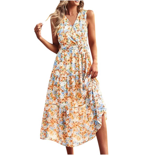 Vestido ajustado con cuello en V sin mangas de primavera y verano informal con estampado elegante para mujer OAVQHLG3B Store lin121212