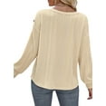 thumbnail image 3 of DYMADE Women's Fashion Elegant Solid Round Neck Long Sleeve Buttons Basic Bloues T-Shirt, 3 of 3