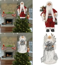 Christmas Decoration Christmas Tree Topper 13.19×10.63 inch Plush Santa Claus & Angel Figurines with Glitter Wings Tree Topper Christmas Tree Ornaments for Home Winter Holiday Decor