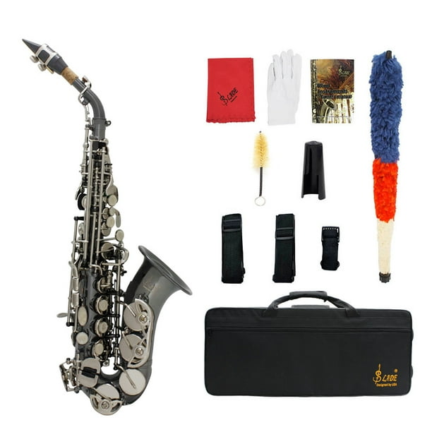 Sib Saxophone Soprano Sax Laiton Matériel Instrument à vent en bois nickelé  noir avec étui de transport Gants Nettoyage Brosse pour chiffon Bec pour  saxophone Brosse 