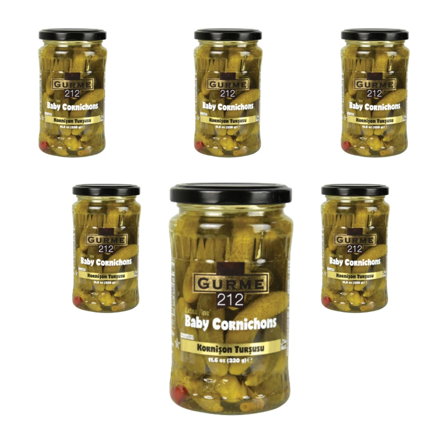 Gourmet212 Baby Cornichon Pickles 11.6oz, 6 Pack, Glass, Jarred