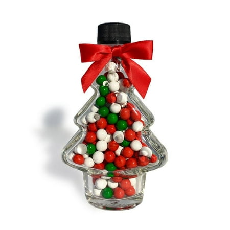 Christmas Holiday Chocolate Candy Gift Tree - Glass Jar Filled with Holiday Sixlets with Festive Red Bow - Perfect Gift Stocking Stuffer Decoration Secret Santa - Red Green White Chocolate