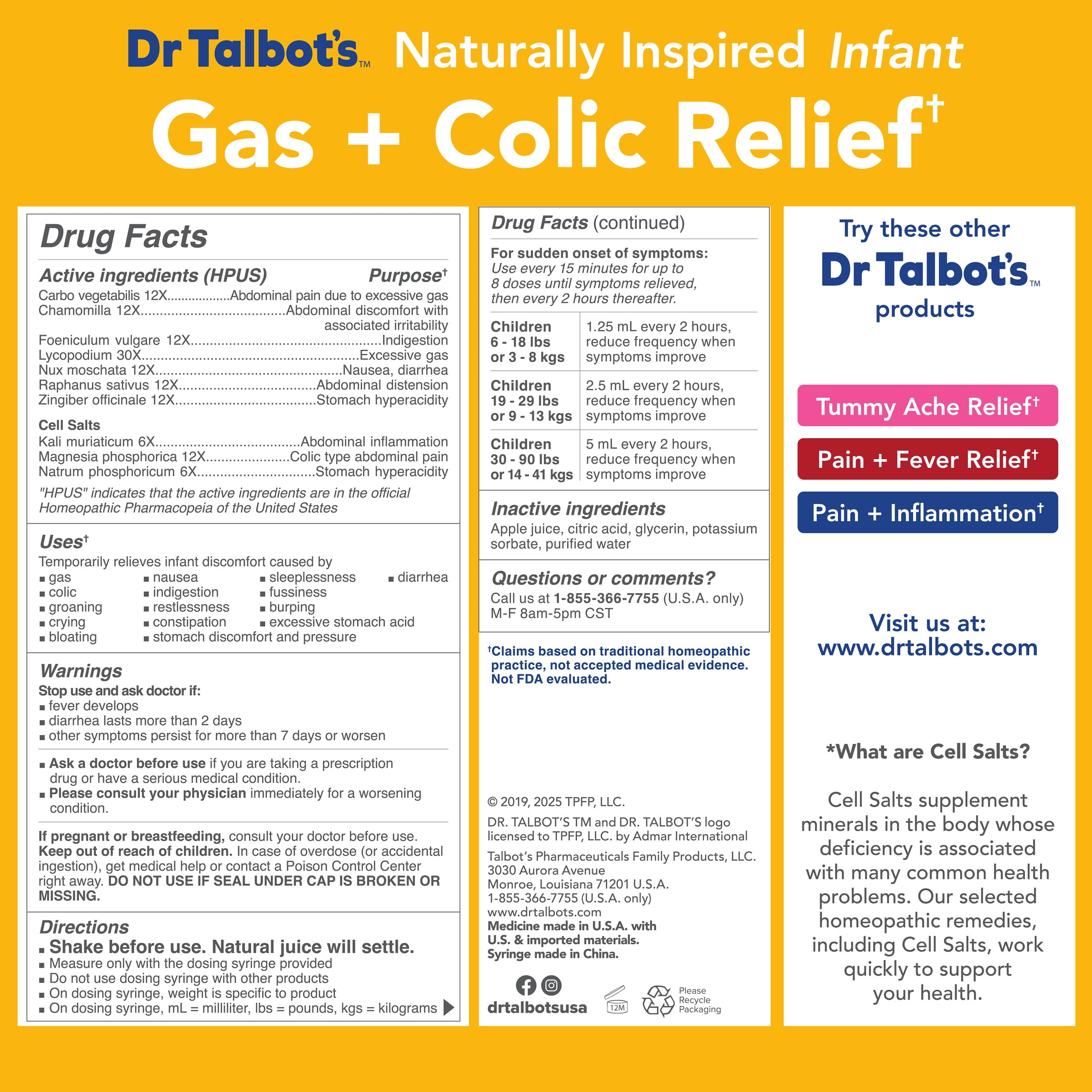 (2 pack) Dr. Talbot's Infant Gas and Colic Relief Medicine with Cell Salts, Apple, 4 fl oz