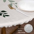 thumbnail image 4 of Turquoise Ombre Botanical Table Cloth, Round Fitted Tablecloths with Elastic Edge, Watercolor Pastoral Leaf Rustic Wipeable Waterproof Table Cover for Kitchen Wedding 36-44 Inches, 4 of 4