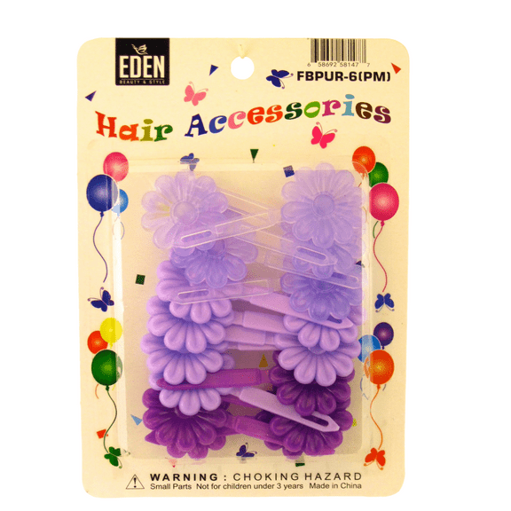 Eden Children's Self Hinge Floral Hair Barrettes - Shades of Purple - 18 Pcs.