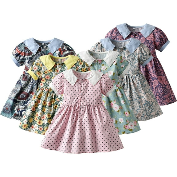 YTDSCS Little Girls Bubble Sleeve Dresses Summer Cotton Casual Dress 3 Months - 4 Years Girls Waisted Sweet Sundress for Infant Baby