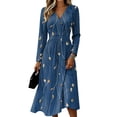 thumbnail image 2 of BOMYJESK Summer Dresses for Women 2026 Long Sleeve Lightweight Breathable a Line Dress Hugging Slim Beach Trendy Casual Work Dresses Dark Blue S, 2 of 5