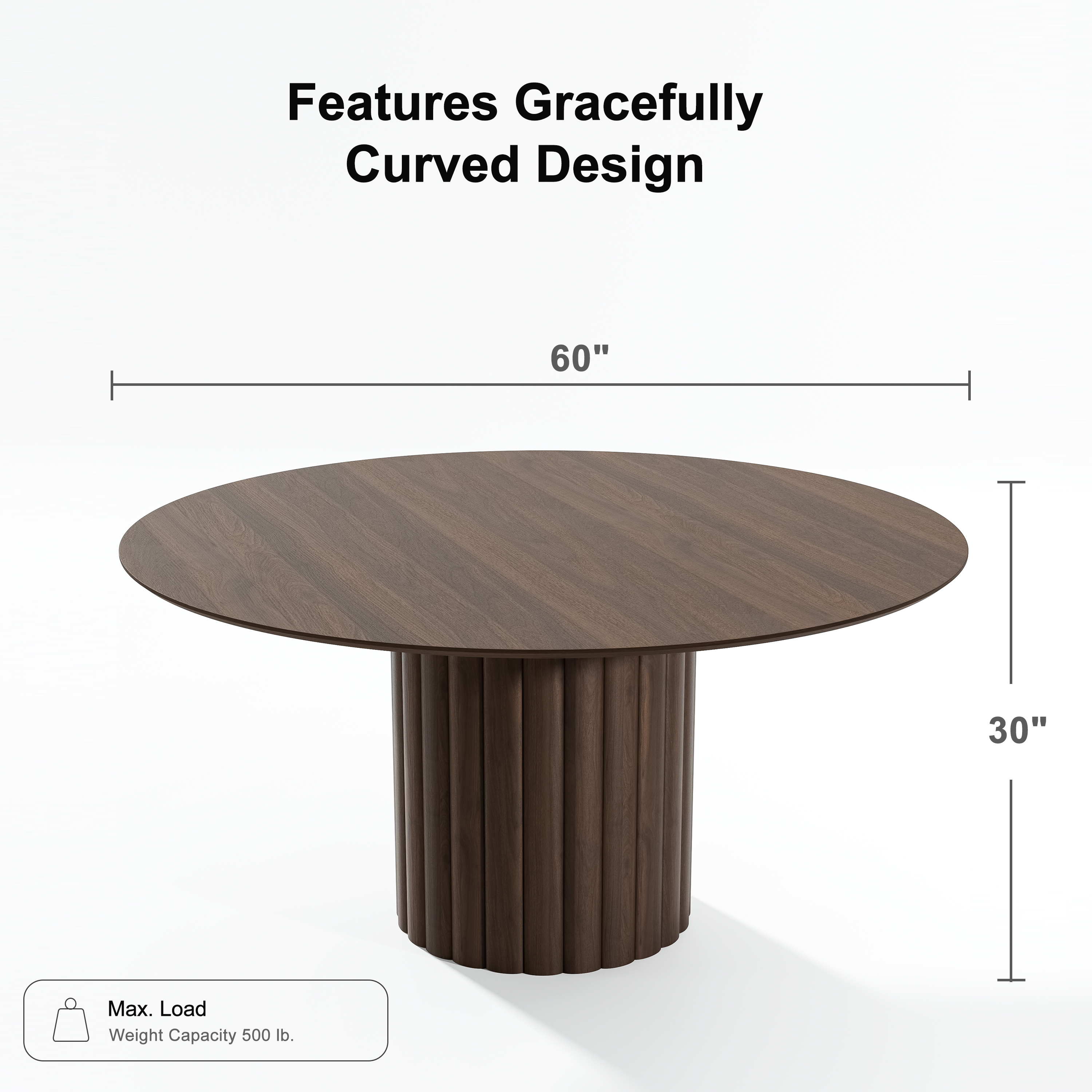 60 in. Soild Wood Walnut Dining Table Round Kitchen Table