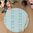 thumbnail image 3 of Teal Striped Coastal Round 13 Inch Placemats Set of 6, Nautical Beach Starfish Shell HeatResistant Non Slip Place Mats for Dining Table, Wipeable Braided Kitchen Table Mats for Housewarming, 3 of 9