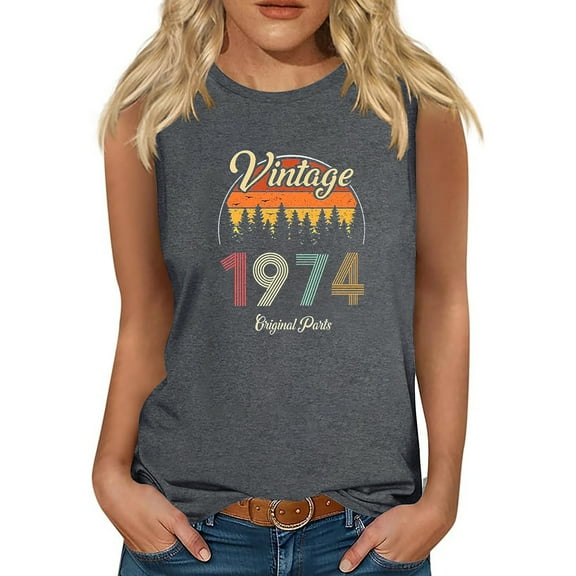 TDYHUAO 50th Birthday Gift 50 Years Old Women Retro Vintage 1974 Tank Top Summer Sleeveless T Shirt Casual Loose Tunic Tops