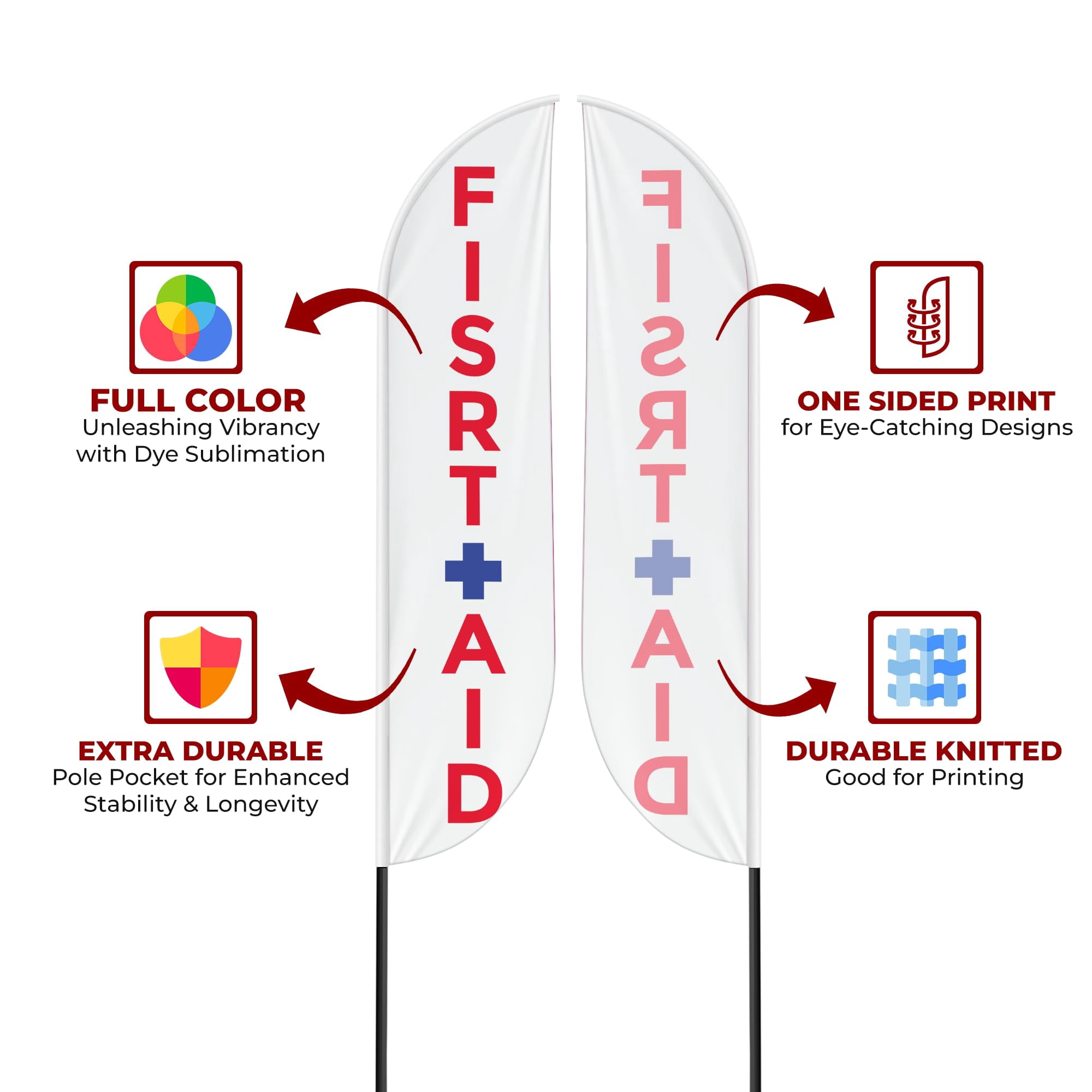 First Aid Sign feather flag for Outdoor by Mavis Print | 11.5 FEET Long Polyester Outdoor Banner Flag | HD Print Swooper I Flag Only to Promote Medicine| Made in USA I Flag Only