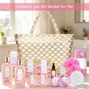 Spa Baskets Gift Sets for Women - 15 Pcs Rose Luxury Bath Relaxing Home Spa Kit Birthday Gifts with Tote Bag for Mom