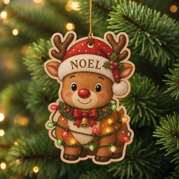 Personalized Reindeer Christmas Bulbs Wooden Ornament Holiday Decor