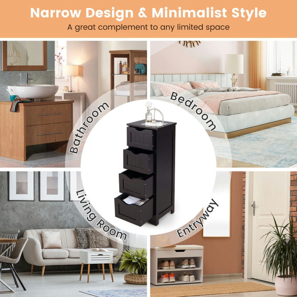 Finihen Storage Cabinet, Floor Cabinet, 4-Drawer Freestanding Floor Cabinet with Anti-Toppling Device, for Bathroom, Living Room, Bedroom, Kitchen, Dark Brown