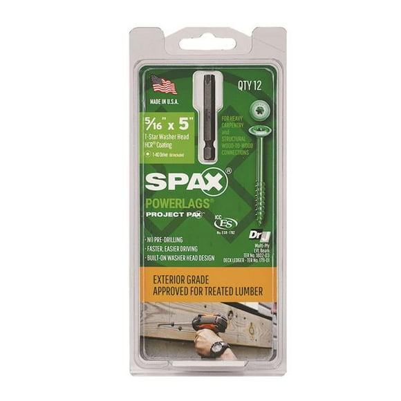 Spax 5028491 5 in. PowerLags Washer Head Structural Screws&#44; 12 per Pack - Pack of 5