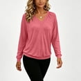 thumbnail image 5 of Vivianyo HD Women's V-neck Raglan Pullover Tops, Cuffed Long Sleeve Soft Knit Casual Shirts for Women, Women's Pink, Sizes S-2XL, 5 of 5