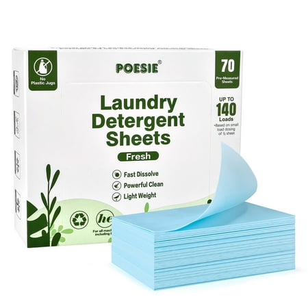 Poesie Laundry Detergent Sheets Fresh Scent Effective No Plastic Zero Waste Up to 140 Loads 70 Sheets