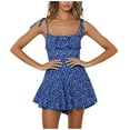 thumbnail image 2 of ZAZYULZ Womens Jumpsuit Women's Sexy Summer Neckline Print Mini Vest Dress Short Wide Leg Jumpsuits(Blue,Xl), 2 of 7