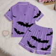 thumbnail image 7 of CONROSES Girls Halloween Pajamas Hallowmas Bat Graphic Short Sleeve Pjs Tops Shorts Loungewear Sets Cozy Nightwear Sleepwear, 7 of 7