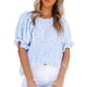 thumbnail image 1 of Blusa de gasa con estampado floral de verano, manga corta, cuello redondo y corte holgado para mujer en color azul cielo, 1 of 6