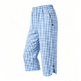 thumbnail image 3 of Women High Waist Casual Wide Leg Long Pants Plaid Capri Pants with Pockets Elastic Waist Beach Trousers Pants, 3 of 6