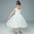 thumbnail image 3 of Vedolay Girl's Sleeveless Crew Neck Lace Flower Print Tulle Bridesmaid Dress,White 4, 3 of 5