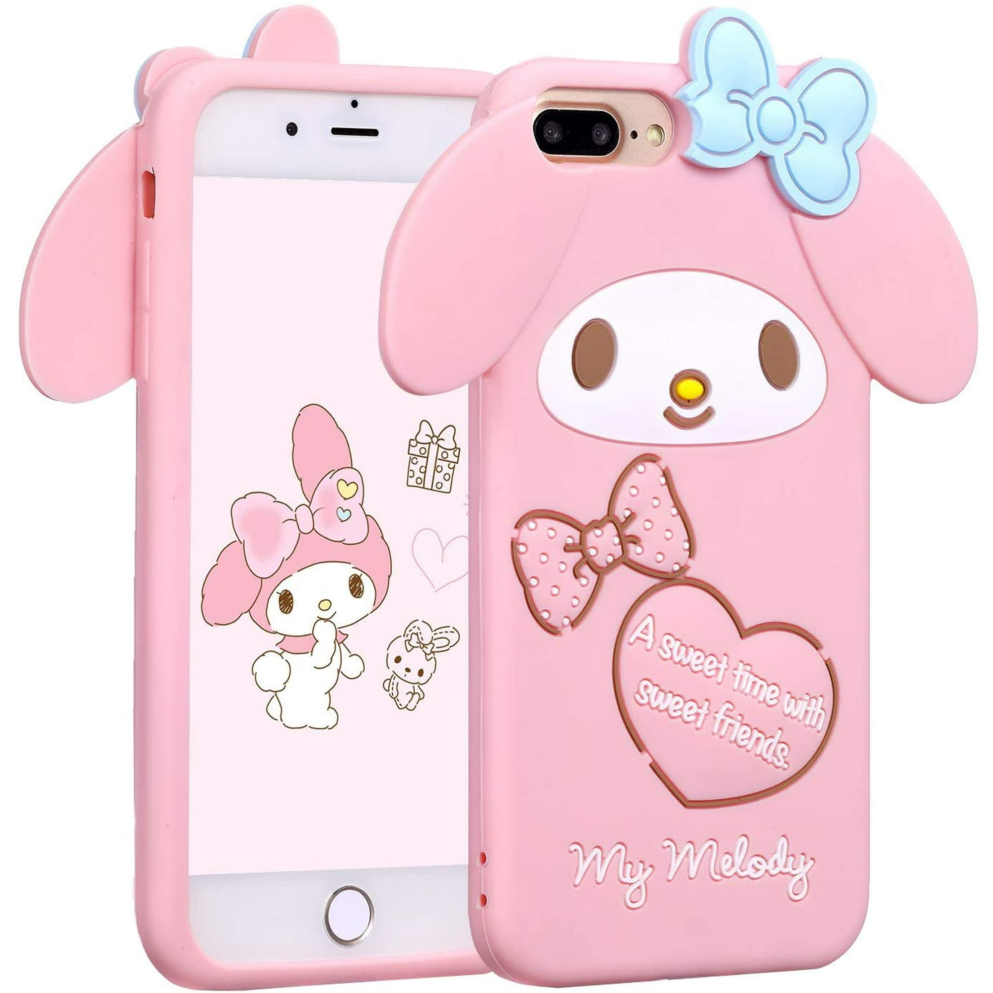 HTCM Case for iPhone 8 Plus/7 Plus/6 Plus,Cartoon Soft Silicone Cute 3D Fun  Cool Cover,Kawaii Unique Funny Kids Girls Teens Animal Character Skn  Shockproof Funny Pink Cases for iPhone 6SPlus Melody |