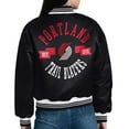thumbnail image 3 of Women's Starter  Black Portland Trail Blazers Printed Logo Cropped Satin Varsity Full-Snap Jacket, 3 of 3
