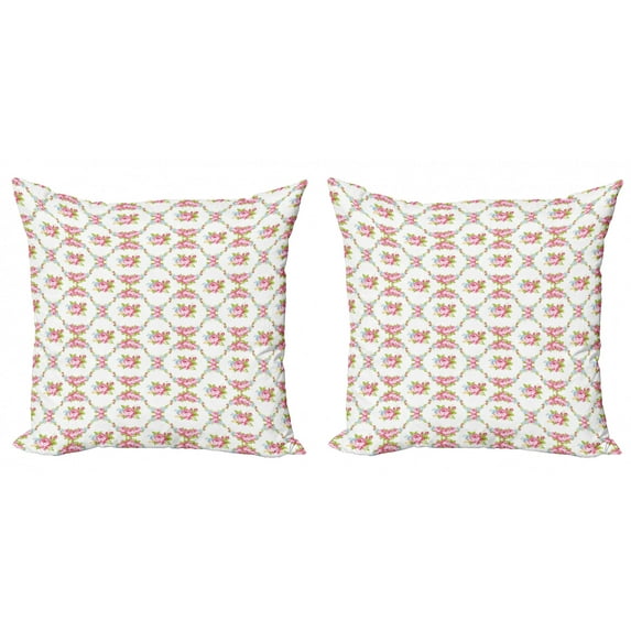 Ambesonne Shabby Flora Throw Pillow Cover 2 Pack, Curvy Borders Roses, 16", Multicolor
