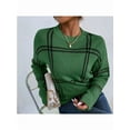 thumbnail image 5 of Checkered Knit Sweater for Women Fall Winter Casual Crew Neck Pullover Sweaters Color Block Tops Green XL, 5 of 8