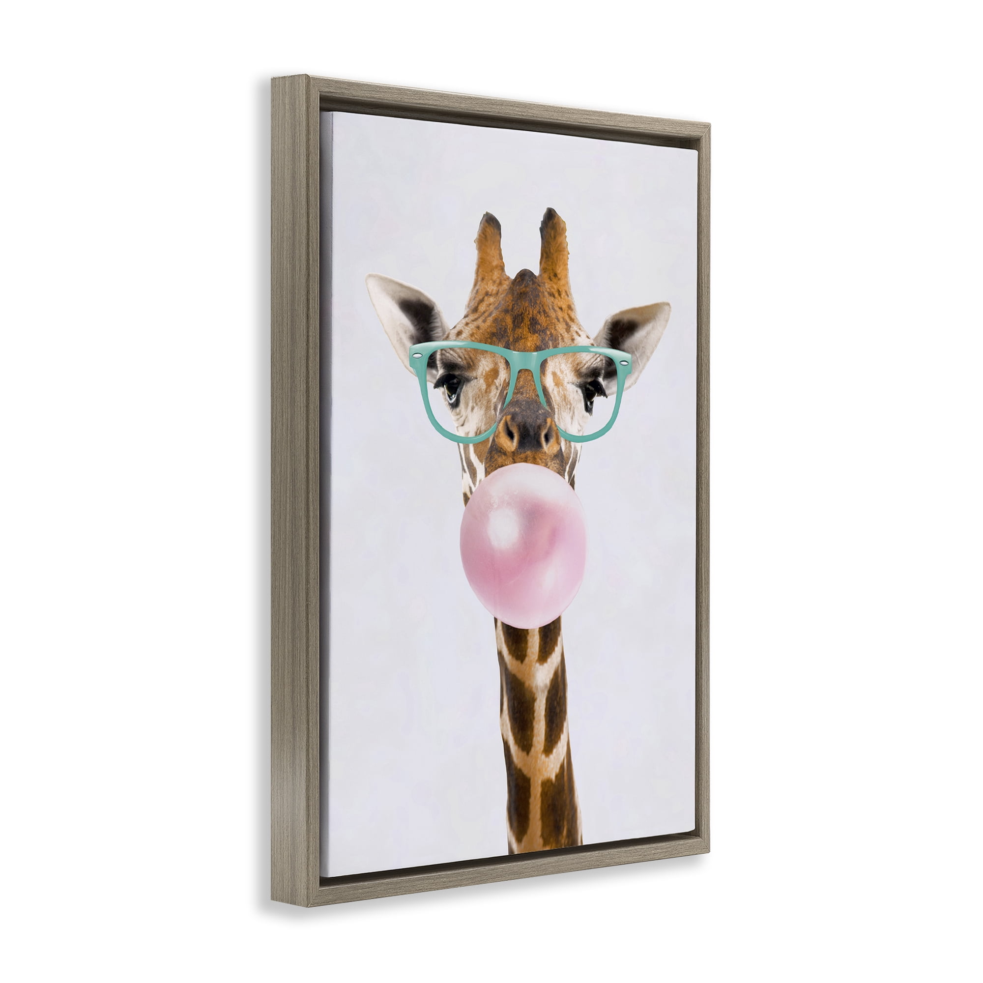 Stupell Industries Bubblegum Hipster Giraffe Animals Painting Brown Floater Framed Canvas Art Print Wall Art, 21 x 31