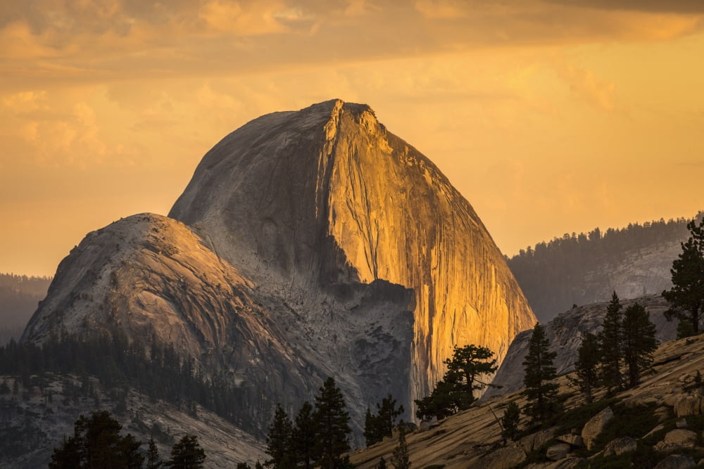 Half Dome at sunset during the Meadow Fire as seen from near Olmsted Point along the Tioga Pass Road in Yosemite National Park California United States of America Canvas Art - Tracy Barbutes Design P