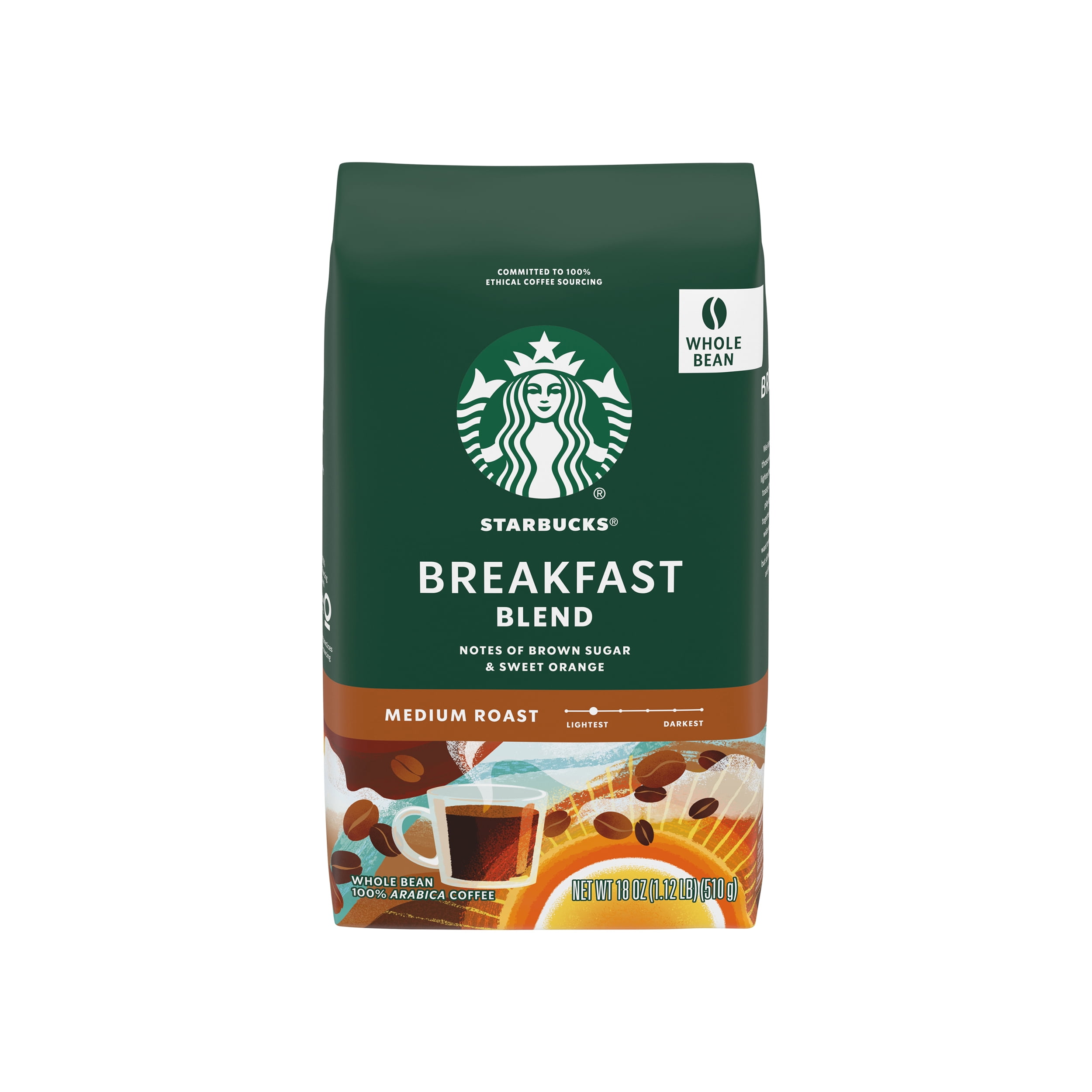 Starbucks Breakfast Blend, Whole Bean Coffee, Medium Roast, 18 oz