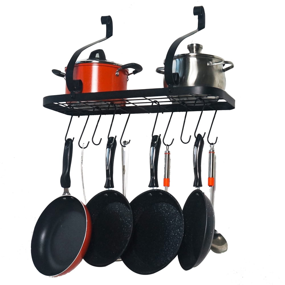 Cookware Plant Black 1 Pack Ideal for Pans Utensils Greenstell 37 inch Pot and Pan Rack Wall Mounted Kitchen Pot Lids Utensils Organizer Hanging Rail with 14 Detachable S Hooks 