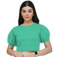thumbnail image 1 of eloria Women's Casual Blouse Tops, Ruffle Puff Sleeve, Round-Neck Top Color: Teal Blue | Size: L, 1 of 6