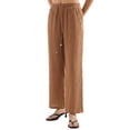 thumbnail image 3 of Amazhiyu Women's 100% Cotton Wide Leg Pants Loose Fit with Pockets Elastic Waistband Casual Summer Trousers, 3 of 10