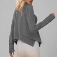 thumbnail image 4 of MHFRRA Sudadera deportiva de Manga Corta con Cuello Redondo y Color Liso para Mujer, Camiseta de Manga Larga Gris, 4 of 7
