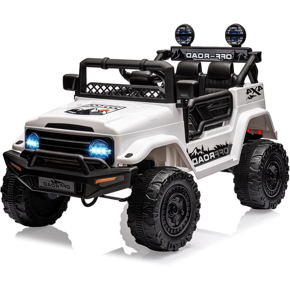 12V Electric Ride-On Truck with Remote Control, Spring Suspension, LED Lights, Music, 3 Speeds, Battery-Powered Vehicle, White