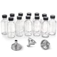 thumbnail image 1 of 12 botellas pequeñas de vidrio transparente de 2 onzas (60 ml) con tapas y 3 embudos de acero inoxidable - Botellas de muestra redondas Boston - Mini botellas de viaje, sin fugas, 1 of 3
