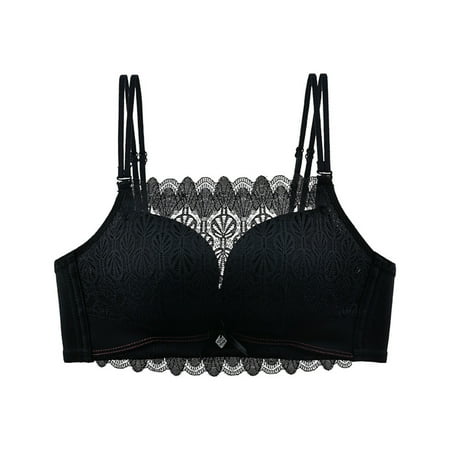 SMihono Bras for Women Full Coverage No Underwire Lace Embroidery Lift Up Minimizer Bras Trendy Perspective Soft Daily Bra Black M